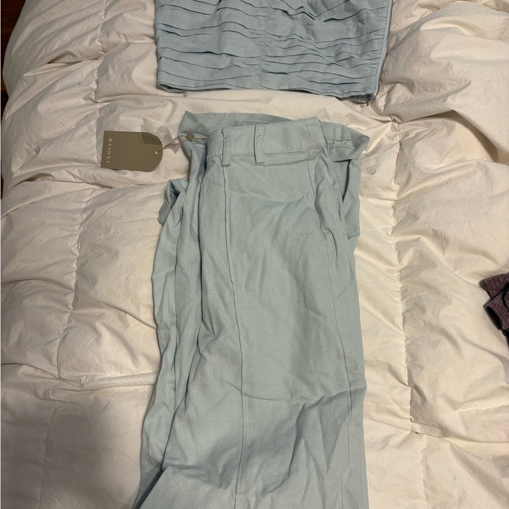 MESHKI Baby Blue Linen Set